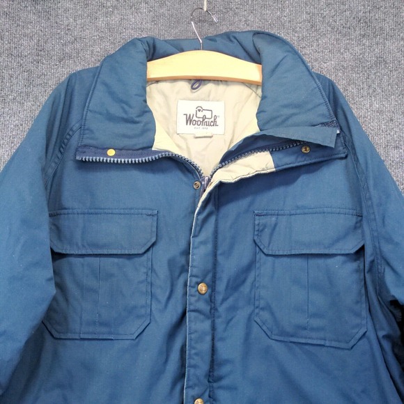 Woolrich Men's Parka Jacket Blue Large Zip Front Long Sleeve Pockets Vintage USA - Picture 3 of 14